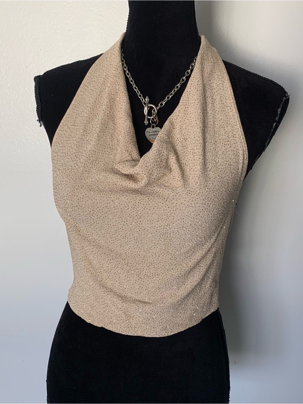 Vintage Y2K Forever 21 Beige Halter Cowl Neck Sleeveless Top